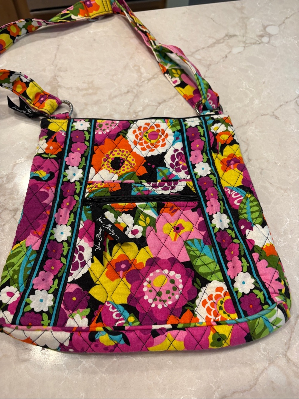 Vera Bradley Quilted Floral Crossbody in Purple, Pink, Yellow & Green